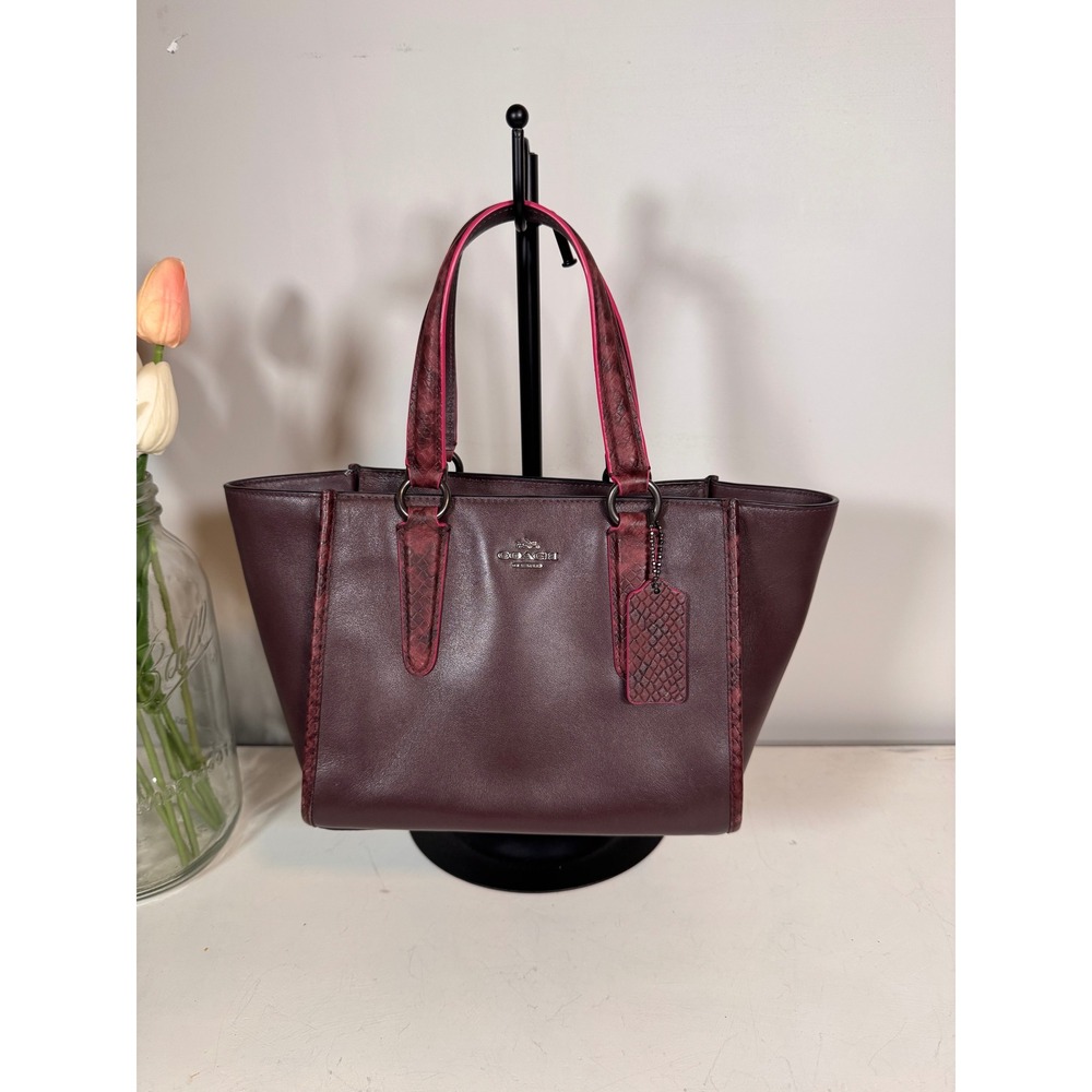 Coach Crosby Carryall 21 Leather Python Embossed Trim Satchel F20894 Oxblood